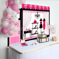 Lofaris Pink and Black Fashion Boutique Photography Backdrop with Elegant Shop Window Glamour Studio Background for Women and Girls
