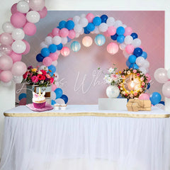 Lofaris Pink and Blue Balloon Arch Birthday Cake Smash Backdrop Floral Wreath and Lanterns Party Background