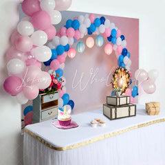 Lofaris Pink and Blue Balloon Arch Birthday Cake Smash Backdrop Floral Wreath and Lanterns Party Background
