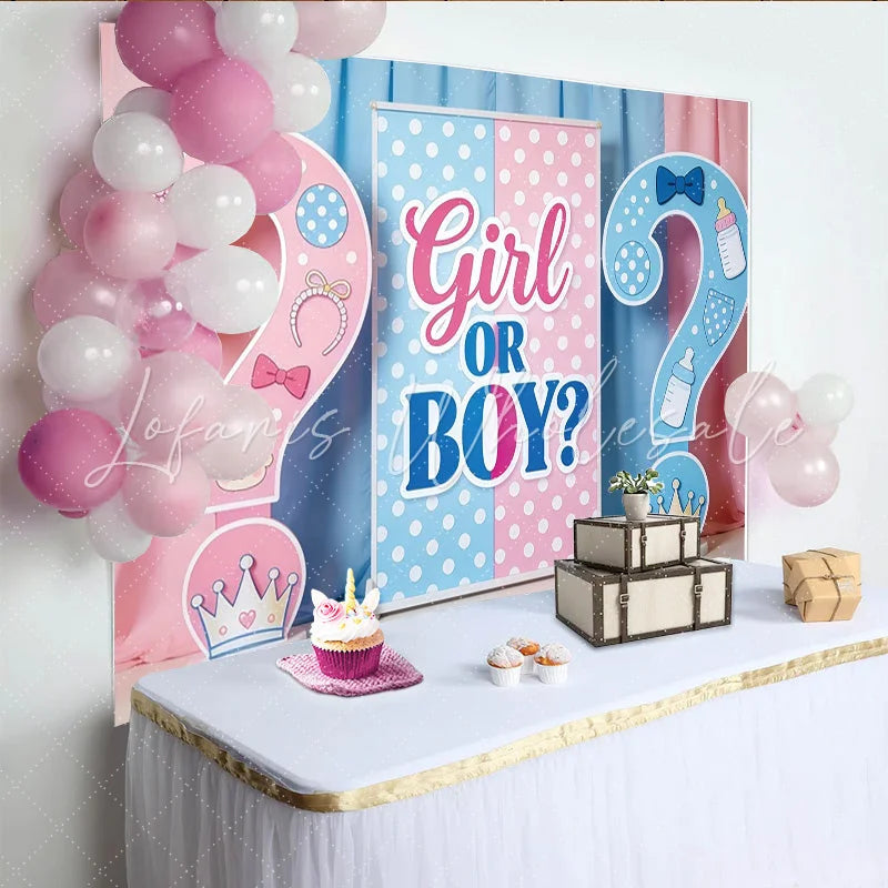 Lofaris Pink and Blue Gender Reveal Baby Shower Backdrop Polka Dot Party Background for Baby Announcement Decor