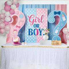 Lofaris Pink and Blue Gender Reveal Baby Shower Backdrop Polka Dot Party Background for Baby Announcement Decor