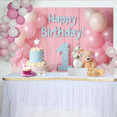 Lofaris Pink and Blue Happy Birthday 1st Party Backdrop with Balloons Cake and Teddy Bear Baby Shower Decor