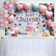 Lofaris Pink and Blue Heart Balloons Valentine’s Day Backdrop Happy Valentine’s Day Roses Photography Background