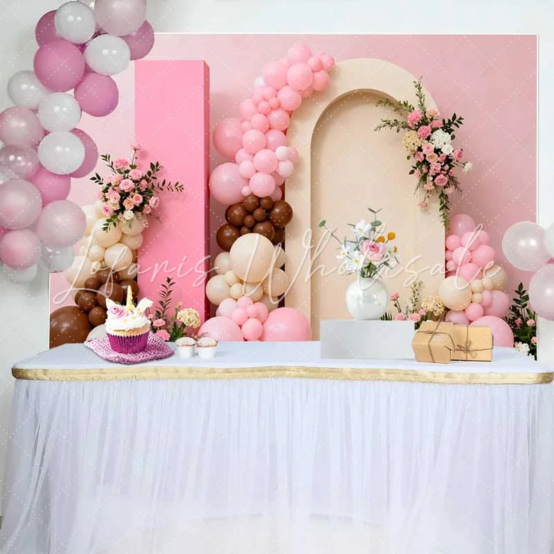 Lofaris Pink and Brown Balloon Arch Floral Wedding Backdrop Romantic Bridal Shower Party Photography Background
