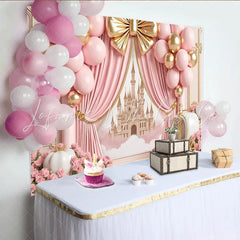 Lofaris Pink and Gold Princess Birthday Backdrop with Castle and Carriage Elegant Party Background for Girls Photoshoot