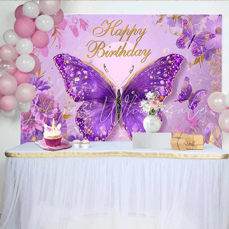 Lofaris Pink and Purple Butterfly Birthday Backdrop Floral Fantasy Party Background Girl Princess Photo Booth Prop