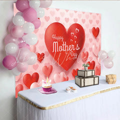 Lofaris Pink and Red Heart Balloons Mothers Day Backdrop Elegant Party Decor for Family Celebration Photoshoot