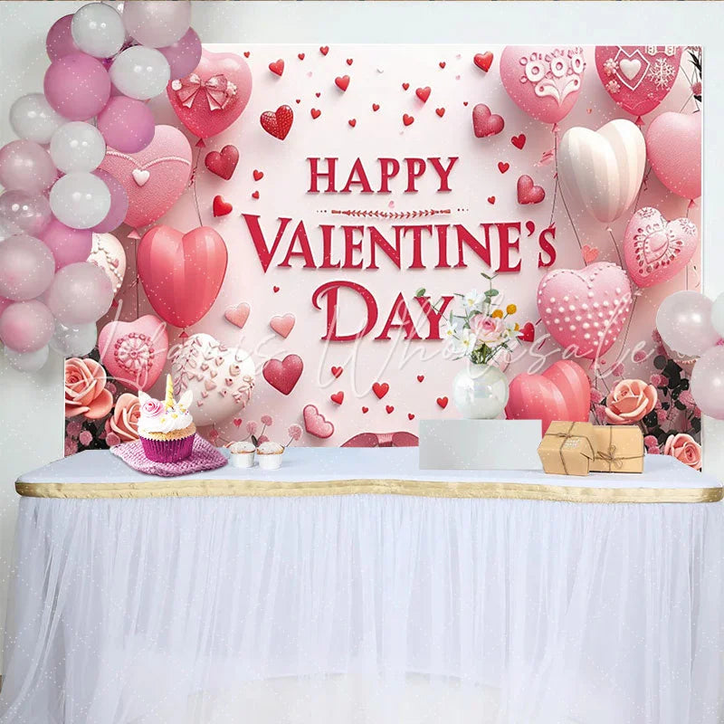 Lofaris Pink and Red Heart Balloons Valentine’s Day Backdrop Romantic Roses and Ribbons Party Decor for Celebration