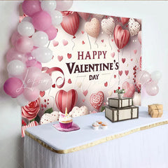 Lofaris Pink and Red Heart Balloons Valentine’s Day Backdrop Romantic Roses and Ribbons Party Decor