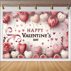Lofaris Pink and Red Heart Balloons Valentine’s Day Backdrop Romantic Roses and Ribbons Party Decor