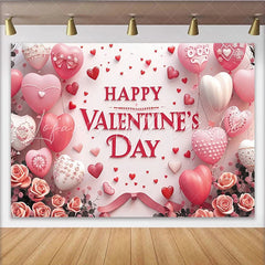 Lofaris Pink and Red Heart Balloons Valentine’s Day Backdrop Romantic Roses and Ribbons Party Decor for Celebration