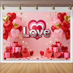 Lofaris Pink and Red Heart Balloons with Love Text Party Backdrop Romantic Valentine’s Day Anniversary Engagement Decor