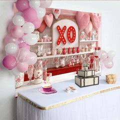 Lofaris Pink and Red XO Hearts Sweet Shop Party Backdrop Romantic Valentine’s Day Love Celebration Decor