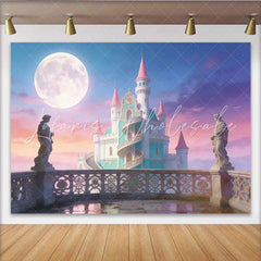 Lofaris Pink and Teal Fantasy Castle Photography Backdrop with Full Moon Magical Fairytale Photo Background for Studio Portrait Sessions