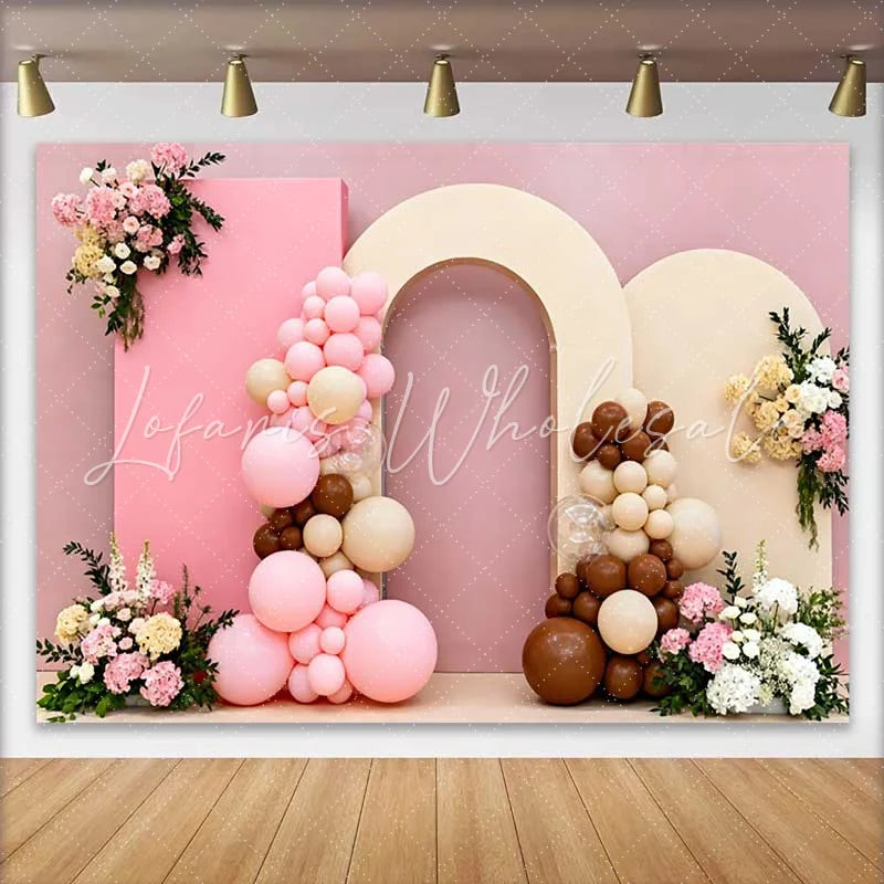 Lofaris Pink Balloon Arch and Floral Arrangements Wedding Backdrop Elegant Bridal Shower Photography Background