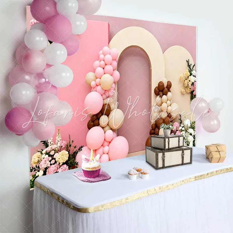 Lofaris Pink Balloon Arch and Floral Arrangements Wedding Backdrop Elegant Bridal Shower Photography Background