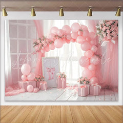 Lofaris Pink Balloon Arch and Gift Box Backdrop Indoor Window View Photography Background Cake Smash Decor
