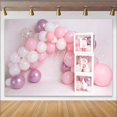 Lofaris Pink Balloon Arch Custom Name Cake Smash Backdrop White Letter Blocks Girl Birthday Party Background