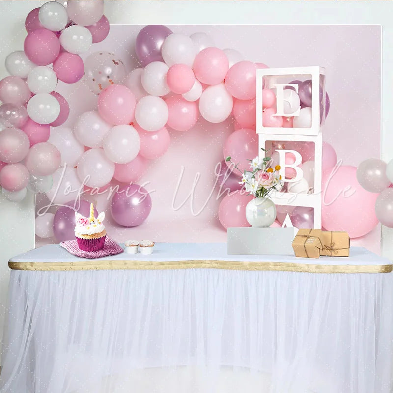 Lofaris Pink Balloon Arch Custom Name Cake Smash Backdrop White Letter Blocks Girl Birthday Party Background