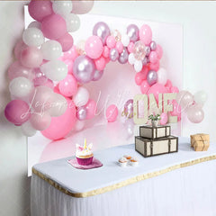Lofaris Pink Balloon Arch First Birthday Cake Smash Backdrop ONE Sign Girl Party Background for Photo Studio