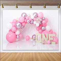 Lofaris Pink Balloon Arch First Birthday Cake Smash Backdrop ONE Sign Girl Party Background for Photo Studio