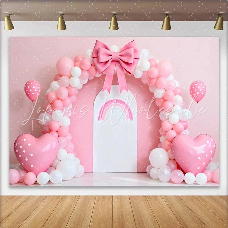 Lofaris Pink Balloon Bow Rainbow Arch Wedding Backdrop Heart Balloon Party Photography Background