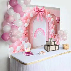 Lofaris Pink Balloon Bow Rainbow Wedding Backdrop Heart Balloon Bridal Shower Party Photography Background