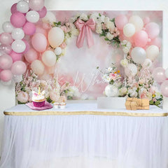 Lofaris Pink Balloon Bow Ribbon Wedding Backdrop Watercolor Floral Bridal Shower Photography Background