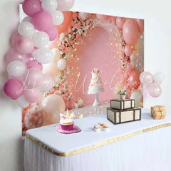 Lofaris Pink Balloon Floral Arch Wedding Backdrop Romantic White Cake Fairy Lights Party Photography Background