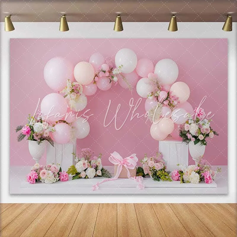 Lofaris Pink Balloon Floral Gift Box Wedding Backdrop White Crates Bridal Shower Photography Background