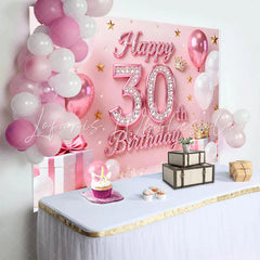 Lofaris Pink Balloons 30th Happy Birthday Backdrop Gold Stars Crown Gifts Diamond Number Party Background