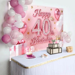Lofaris Pink Balloons 40th Happy Birthday Backdrop Gold Stars Crown Gifts Diamond Number Party Background