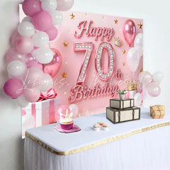 Lofaris Pink Balloons 70th Happy Birthday Backdrop Gold Stars Crown Gifts Diamond Number Party Background