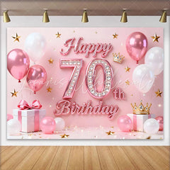 Lofaris Pink Balloons 70th Happy Birthday Backdrop Gold Stars Crown Gifts Diamond Number Party Background