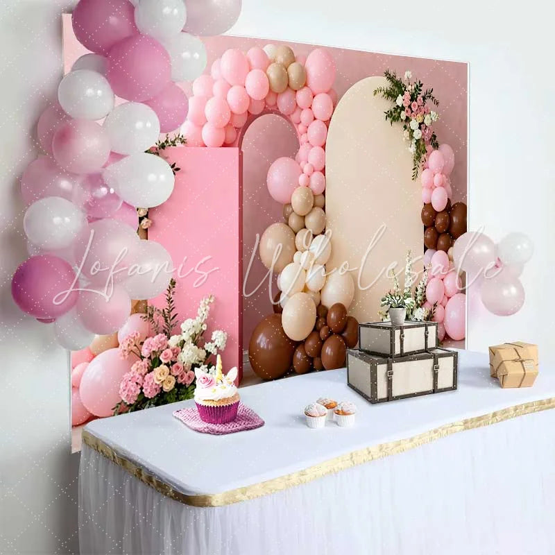 Lofaris Pink Beige Balloon Arch Board Wedding Backdrop Floral Boho Party Photography Background