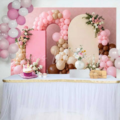 Lofaris Pink Beige Balloon Arch Board Wedding Backdrop Floral Boho Party Photography Background