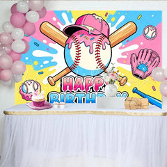 Lofaris Pink Blue Cartoon Baseball Birthday Backdrop for Kids Party Sweet Sprinkles Sports Theme Photography Background