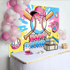 Lofaris Pink Blue Cartoon Baseball Birthday Backdrop for Kids Party Sweet Sprinkles Sports Theme Photography Background