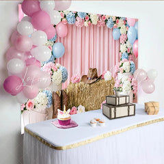 Lofaris Pink Blue Floral Western Gender Reveal Baby Shower Backdrop with Cowboy Hat and Boots Rustic Photography Background for Party Decor