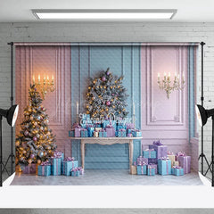 Lofaris Pink Blue Wall Gift Box Pine Tree Christmas Backdrop