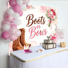 Lofaris Pink Boots or Bows Gender Reveal Baby Shower Backdrop with Cowboy Boots and Flowers Rustic Party Decor for Gender Reveal Photos