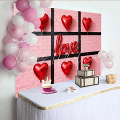 Lofaris Pink Brick Wall with Red Heart and LOVE Balloons Party Backdrop Valentine’s Day Romantic Celebration Decor