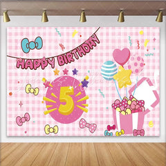 Lofaris Pink Cartoon 5th Birthday Backdrop with Bows and Balloons Festive Party Background for Girls Photoshoot and Decoration