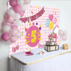 Lofaris Pink Cartoon 5th Birthday Backdrop with Bows and Balloons Festive Party Background for Girls Photoshoot and Decoration