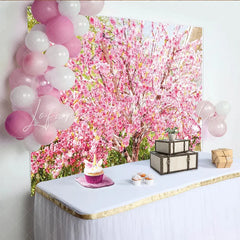 Lofaris Pink Cherry Blossom Photography Backdrop with Spring Flowers Beautiful Nature Studio Background for Portrait Photoshoot