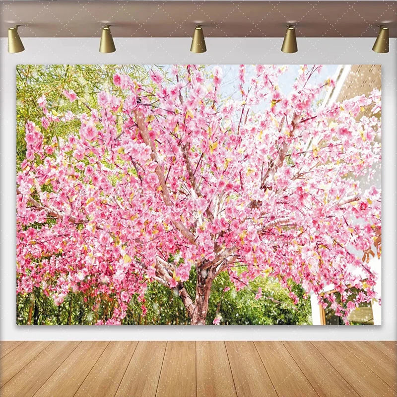Lofaris Pink Cherry Blossom Photography Backdrop with Spring Flowers Beautiful Nature Studio Background for Portrait Photoshoot