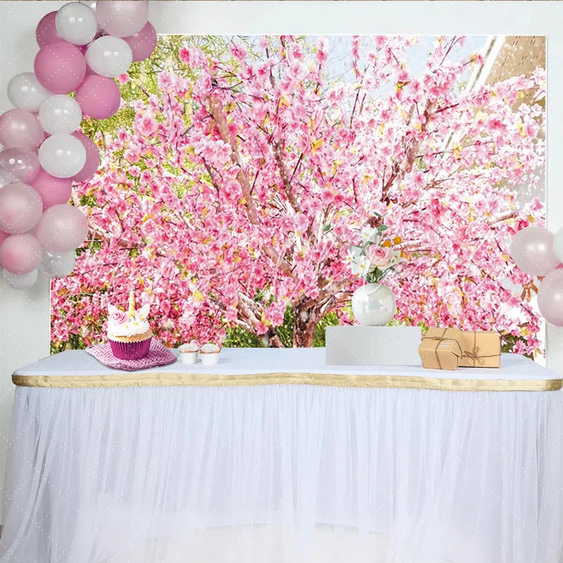 Lofaris Pink Cherry Blossom Photography Backdrop with Spring Flowers Beautiful Nature Studio Background for Portrait Photoshoot