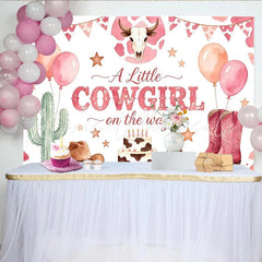 Lofaris Pink Cowgirl Baby Shower Backdrop Western Theme Decor with Boots and Cactus for Girl Party Background