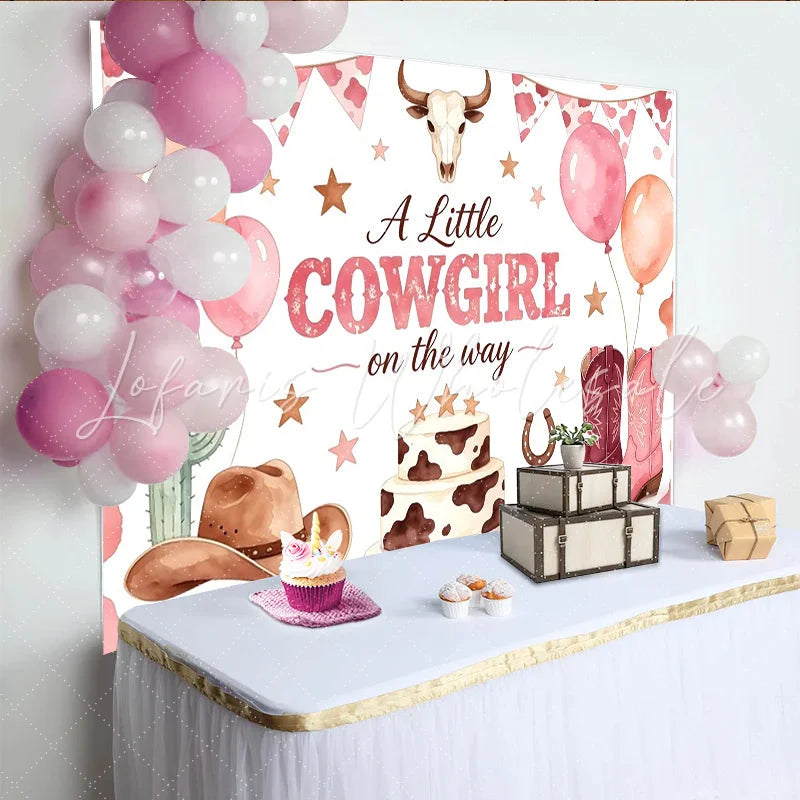 Lofaris Pink Cowgirl Baby Shower Backdrop with Boots Hat and Cactus Cute Western Theme Background for Girl Party Decor
