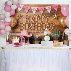 Lofaris Pink Cowgirl Birthday Backdrop with Balloons and Boots Rustic Western Party Decor for Photoshoot